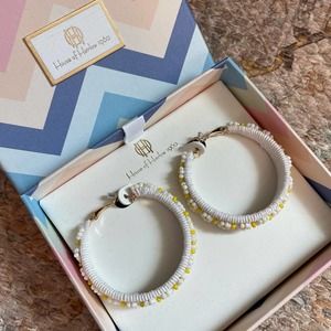 New House of Harlow 1960 Floral Beaded Hoop Earrings